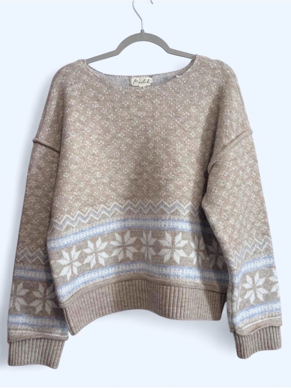 Marled Beige Fair Isle Wool Blend Sweater